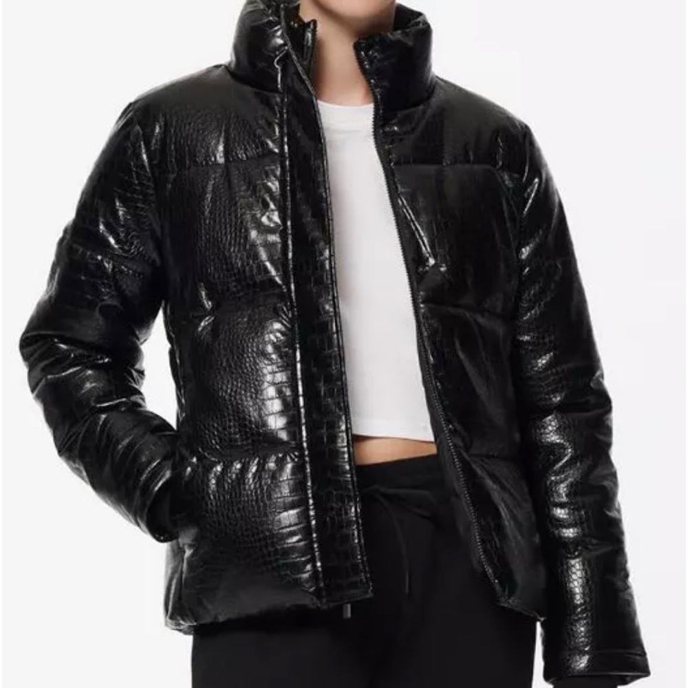 Marc New York Faux Leather Puffer Jacket In Black Croc